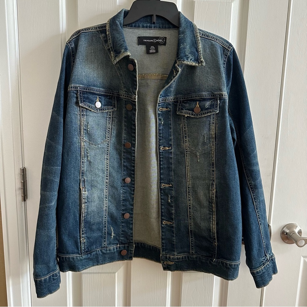 Treasure & Bond Youth Distressed Denim Jacket XL 18-20 Slouchy Oversized